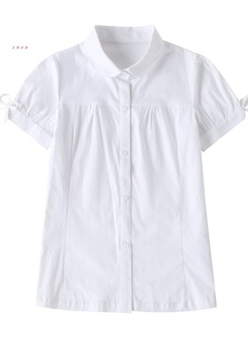 女童学生白色校服衬衫 英伦风纯棉长袖双花边淑女花边礼服 09C201