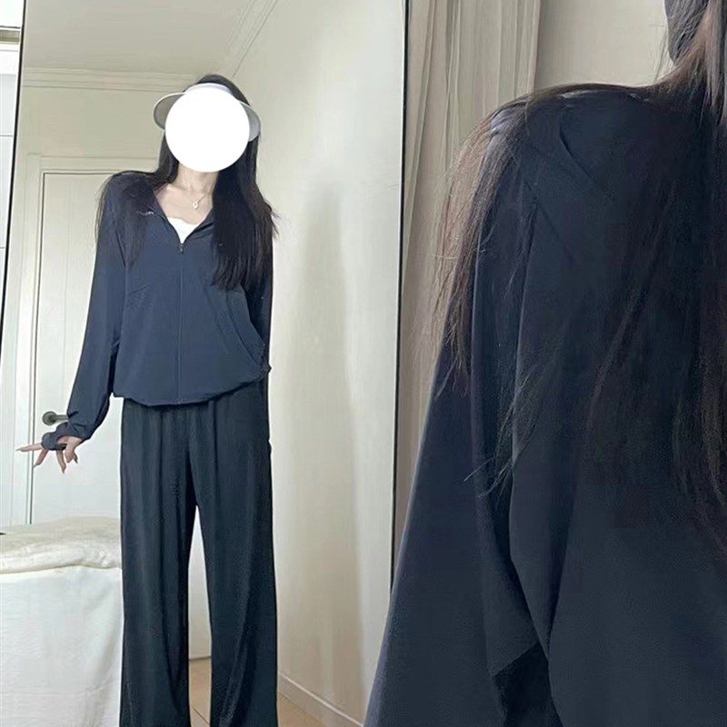 夏季薄款黑色休闲裤子垂感胖mm大码女装显瘦梨型身材直筒阔腿长裤