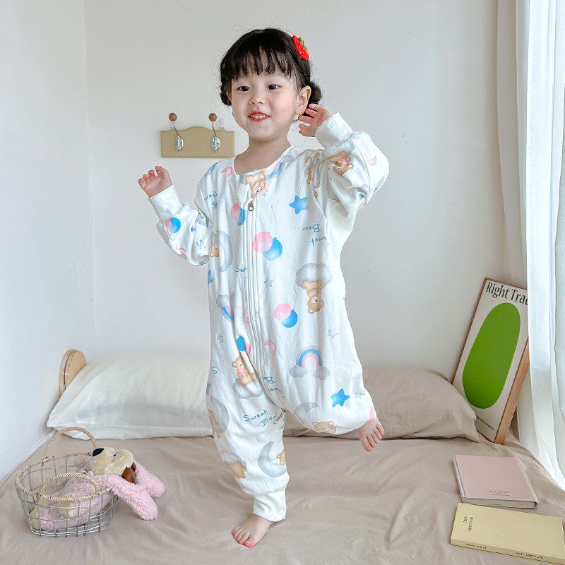 儿童睡袋春秋款双层加厚纯棉宝宝连体睡衣婴儿女童秋冬男童