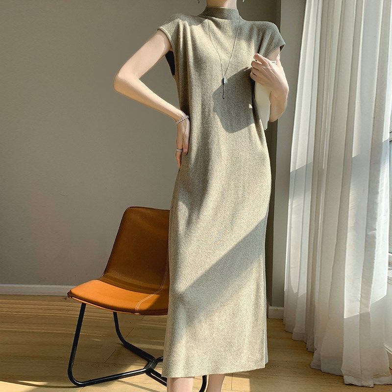 秋季2024新款女装半高领毛衣连衣裙小个子高级感针织无袖背心长裙