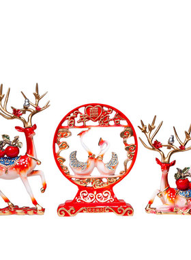 新中式创意流沙鹿客厅装饰新婚礼品轻奢玄关电视柜百年好合鹿摆件