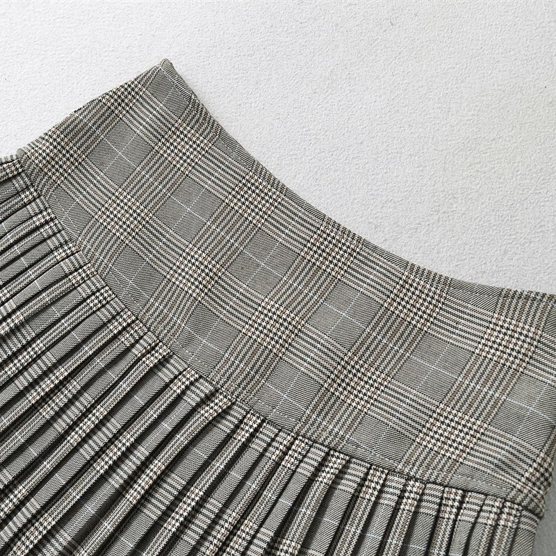 艺术家复古格纹百褶半身裙女2025新款高腰显瘦a字百搭细格子短裙
