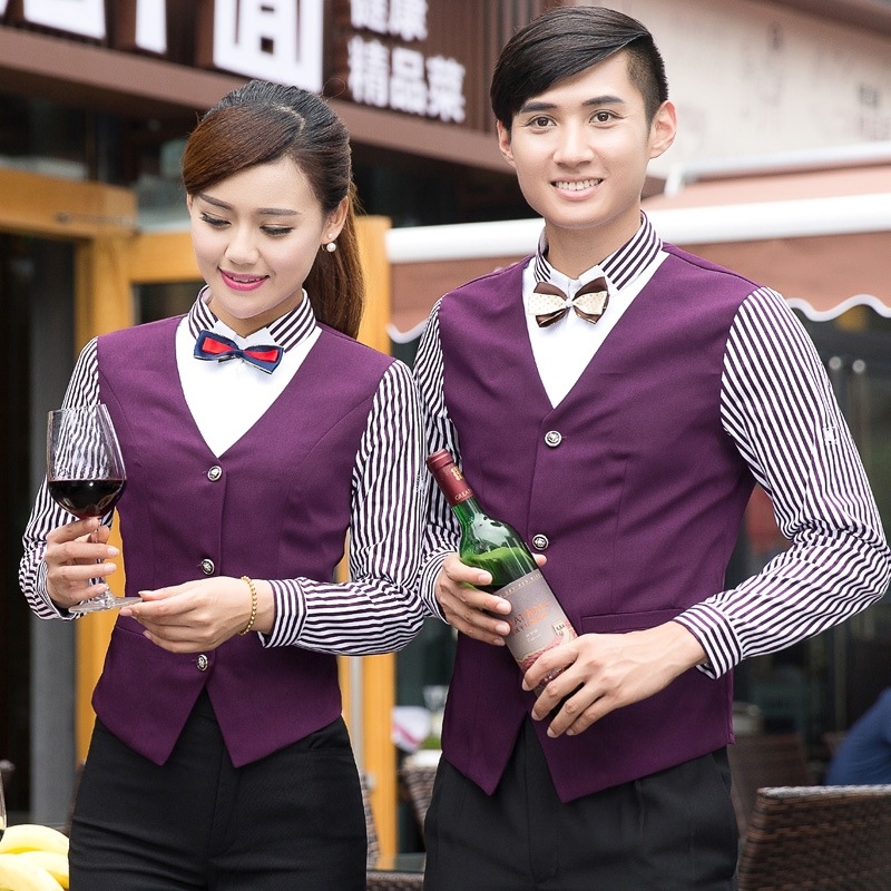 酒店工作服秋冬装 酒吧马甲假两件服务员宾馆前台KTV服装男女长袖