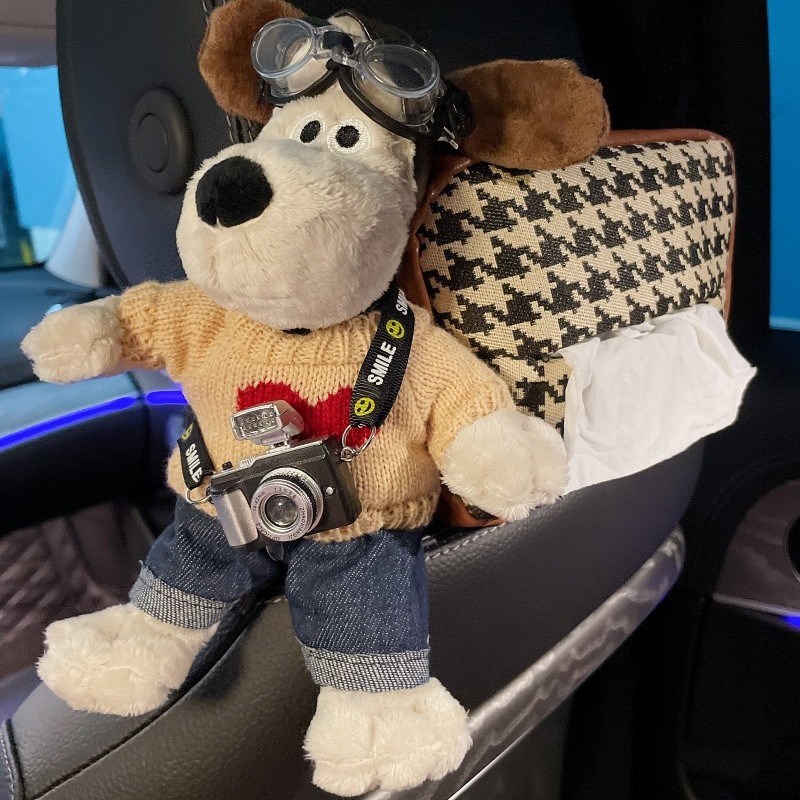 车载纸巾盒挂式高级感个性玩偶网红汽车抽纸袋扶手箱收纳车用女款