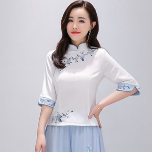 上衣复古雪纺茶服 汉服女中国风改良旗袍日常短袖 2024年新款 夏季