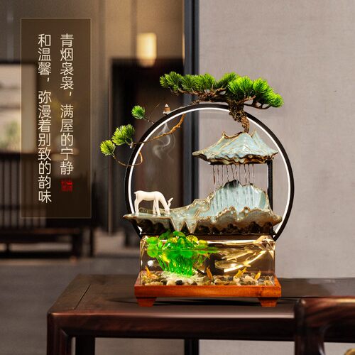 招财流水摆件创意家居水景鱼缸循环水客厅办公室装饰乔迁开业礼品