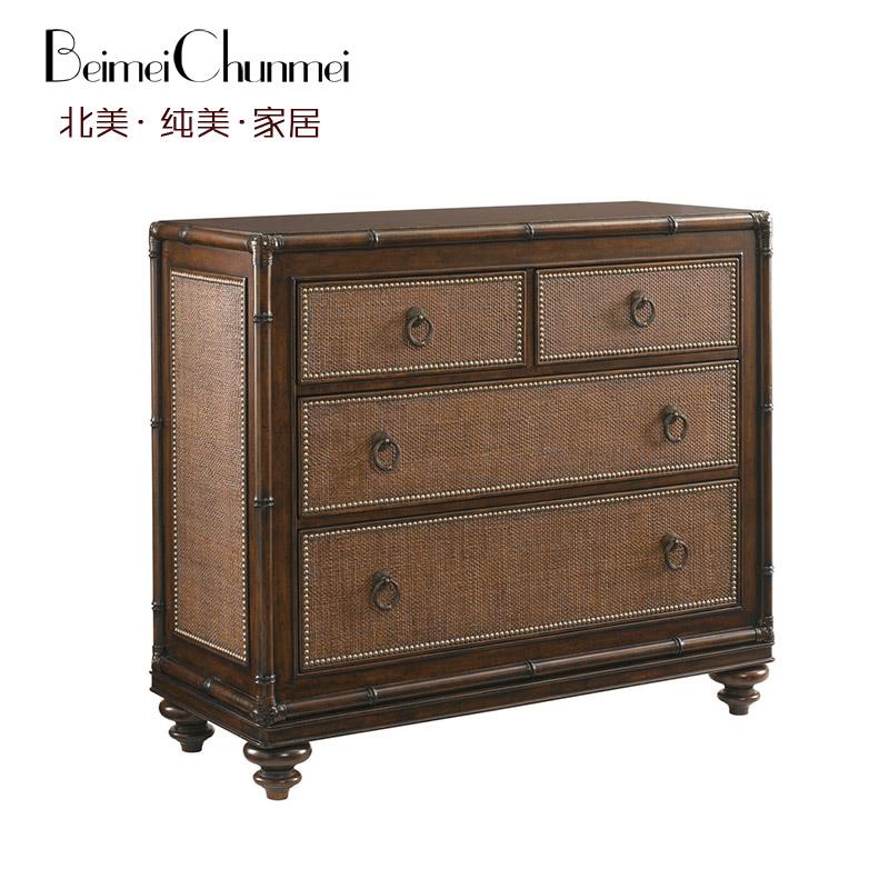 美式乡村卧室实木抽屉床头柜仿古铆钉储物柜边柜美式电话桌整装