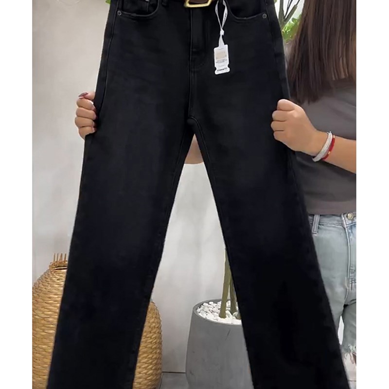 2024春季新款大码高腰弹力窄版直筒牛仔裤女胖mm宽松显瘦拖地长裤