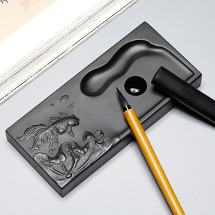 万石君歙砚精品黑龙尾原石多功能砚台毛笔笔搁研墨磨墨端砚宣砚初