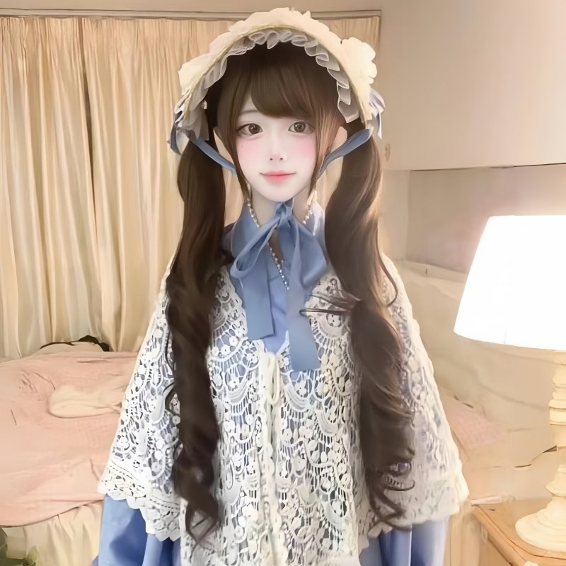 纤韵佳人假发【扎好双马尾】全头lolita冷棕色长卷发80CM网红少萝