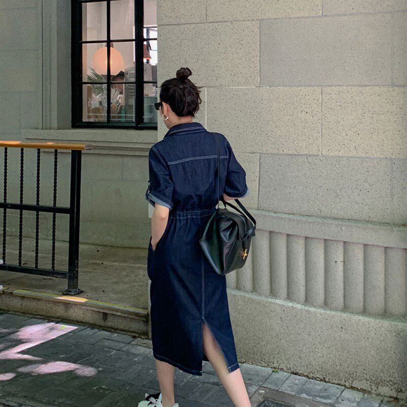 大码女装春装200斤胖妹妹裙子夏季短袖遮肚子显瘦胖mm牛仔连衣裙