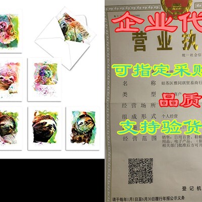 Funky Rainbow Sloth - Box of 10 Blank Animal Note Cards w