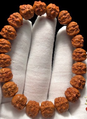 龙纹桃核手串达摩核雕手链野生桃胡手工雕刻小籽达摩头单籽手持