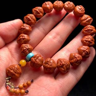 财迷龙纹桃核手串男款雕刻财神弥勒光珠原籽纯野生小桃胡手链女款