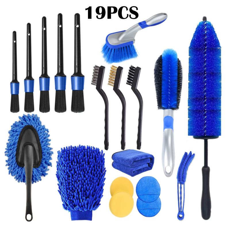 跨境爆款汽车清洁19件套电钻刷套装轮毂清洁刷内饰缝隙清洁刷组合