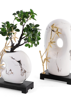 陶瓷花瓶摆件样板房客厅插花简约新中式创意工艺品乔迁新居装饰品