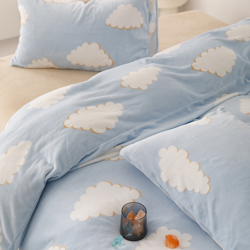 ins秋冬保暖轻薄牛奶绒四件套被套床笠床单人床品三件套学生宿舍