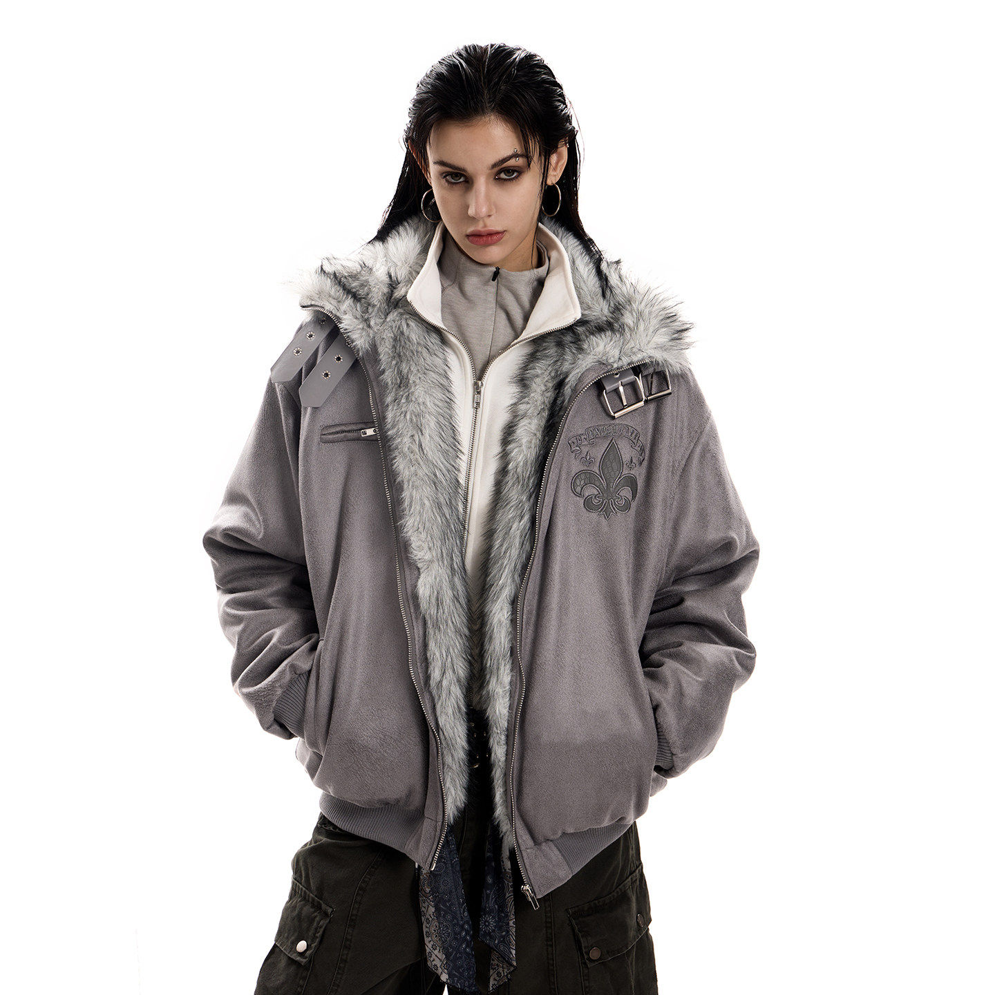 0123start 麂皮座山雕夹克棉服女哥特风加绒加厚立领工装外套冬季,个性定制/设计服务/DIY,棉服工装,淘宝优惠券,粉丝福利购,淘宝优惠卷