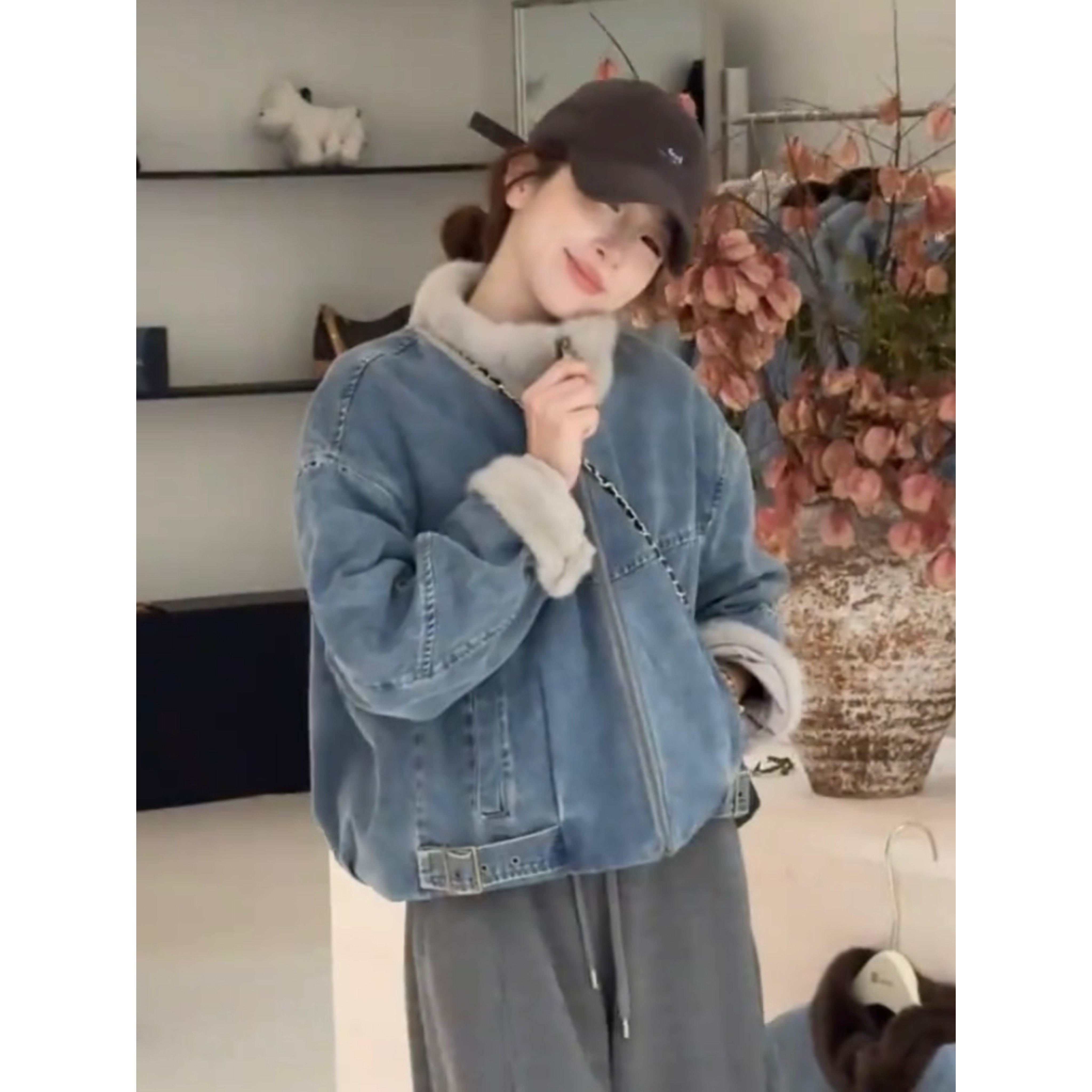 欧货加绒加厚牛仔短外套女冬季新款小个子宽松休闲水貂毛拼接棉服,个性定制/设计服务/DIY,棉服工装,淘宝优惠券,粉丝福利购,淘宝优惠卷