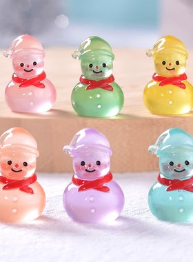 圣诞节新款可爱夜光小雪人微景观雪景小摆件发光雪人桌面装饰