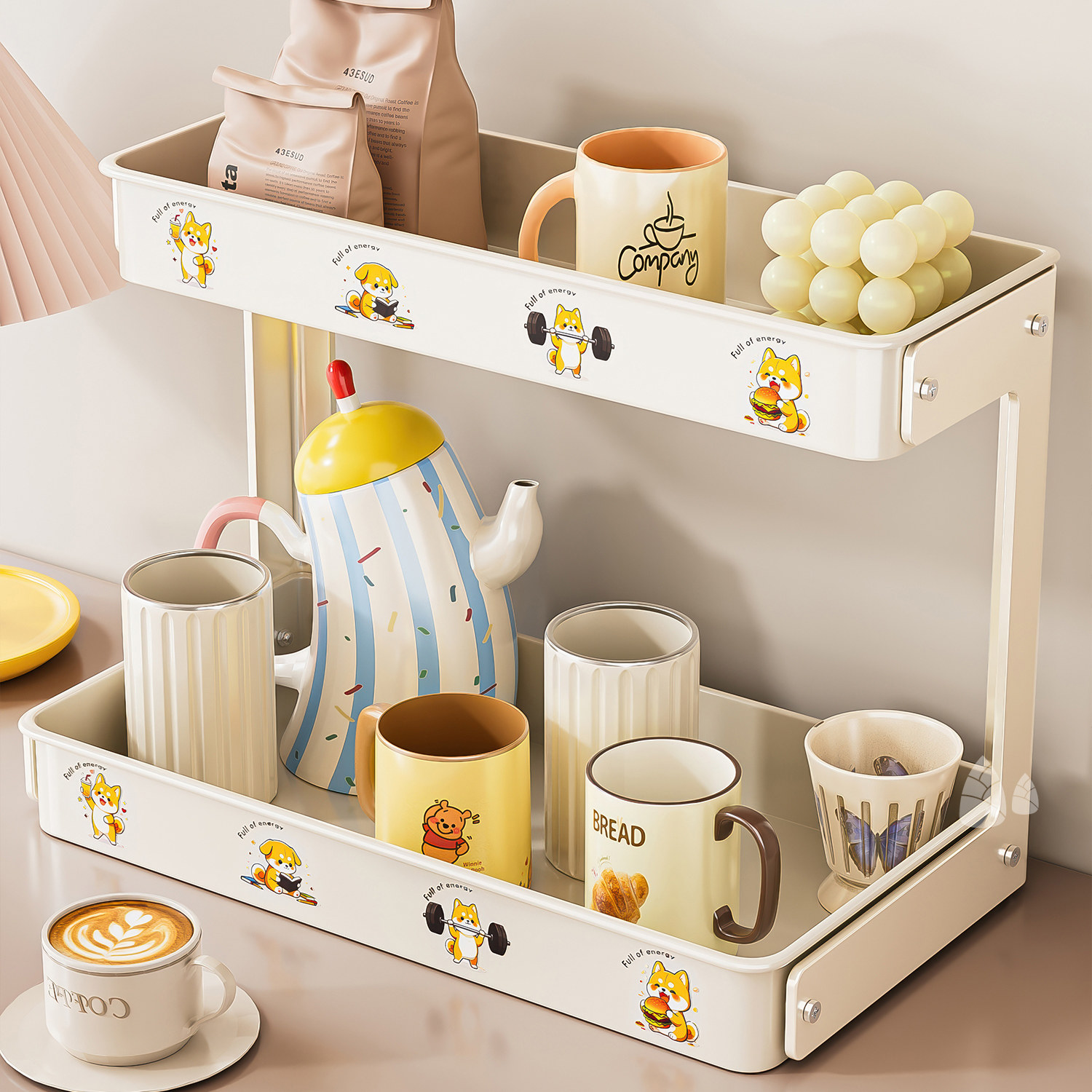 创意可爱杯子置物架桌面水杯收纳架餐桌茶杯托盘家用双层水杯架子