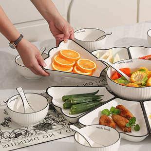 过年团圆拼盘餐具组合套装家用陶瓷扇形餐盘日式创意火锅菜盘盘子