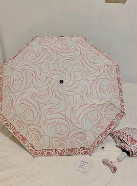 msho微甜玫瑰接边雨伞upf50+全自动女晴雨两用太阳伞遮阳防紫外线