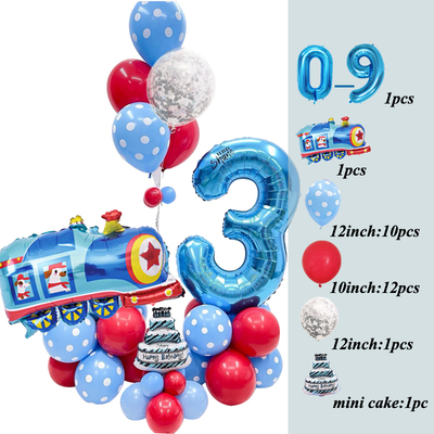 26pcs Train Traffic Balloons Blue Dot Latex Helium Ballon Si