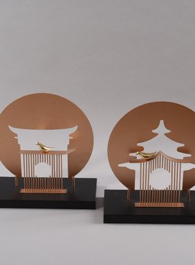 新中式禅意金属建筑房子摆件样板房别墅酒店大堂玄关柜面软装饰品