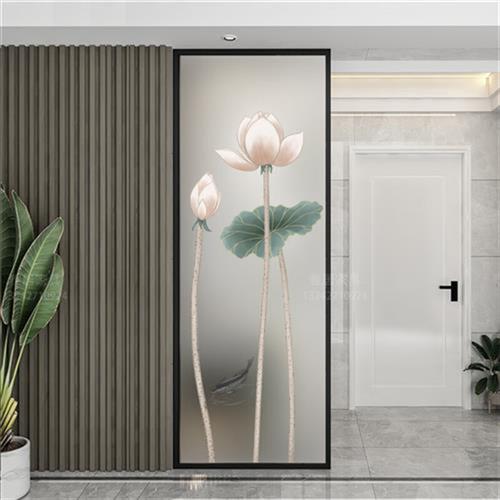 嘉妤 支持定制现代简约轻奢磨砂雕花钢化艺术玻璃屏风隔断墙客厅