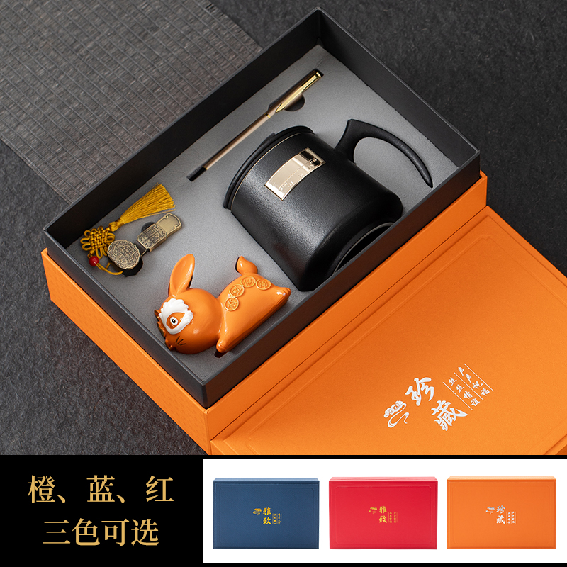 茶水分离泡茶杯子套装喝水大容量男陶瓷杯办公室马克杯带盖子定制