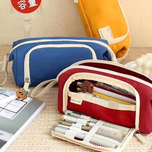 好货Large Capacity Pencil Case Kawaii Canvas Pencilcase Scho