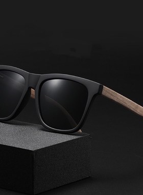 日系风新款太阳眼镜复古方形男士偏光抗UV绿色竹木镜腿女士太阳眼