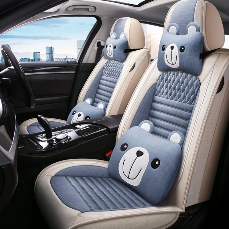 新款网红汽车坐垫四季通用亚麻座椅套小车全包围布艺座椅椅套可爱