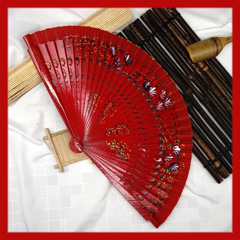 .Folding Fan Wood  Spanish Fan For Dancing Printing Hand Fol