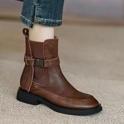 今年流行爆款靴子2025新款高级感粗跟绑带马丁靴女英伦风增高短靴