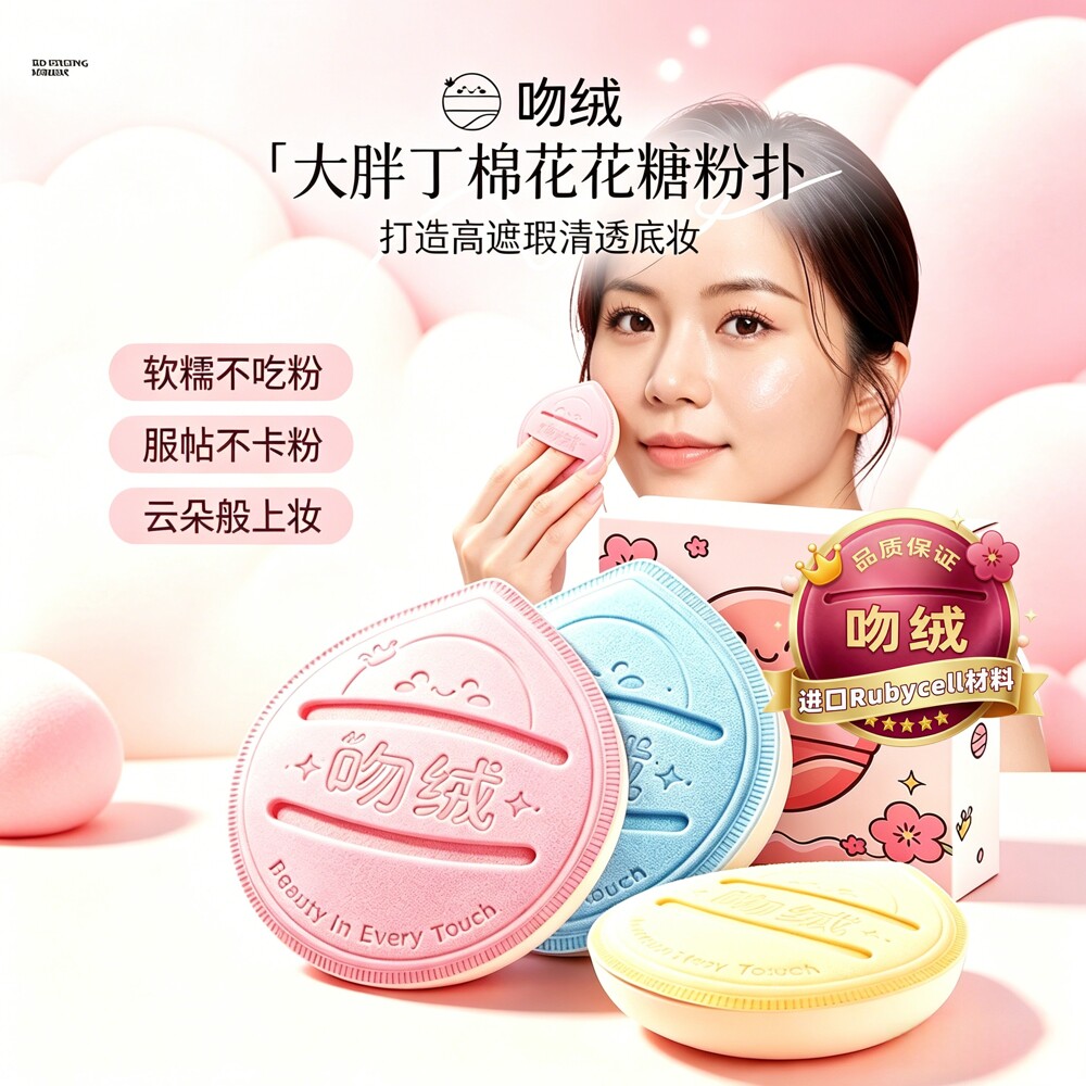吻绒RUBYCELL马卡龙棉花糖气垫粉扑超软不易吃粉干湿两用化妆粉底