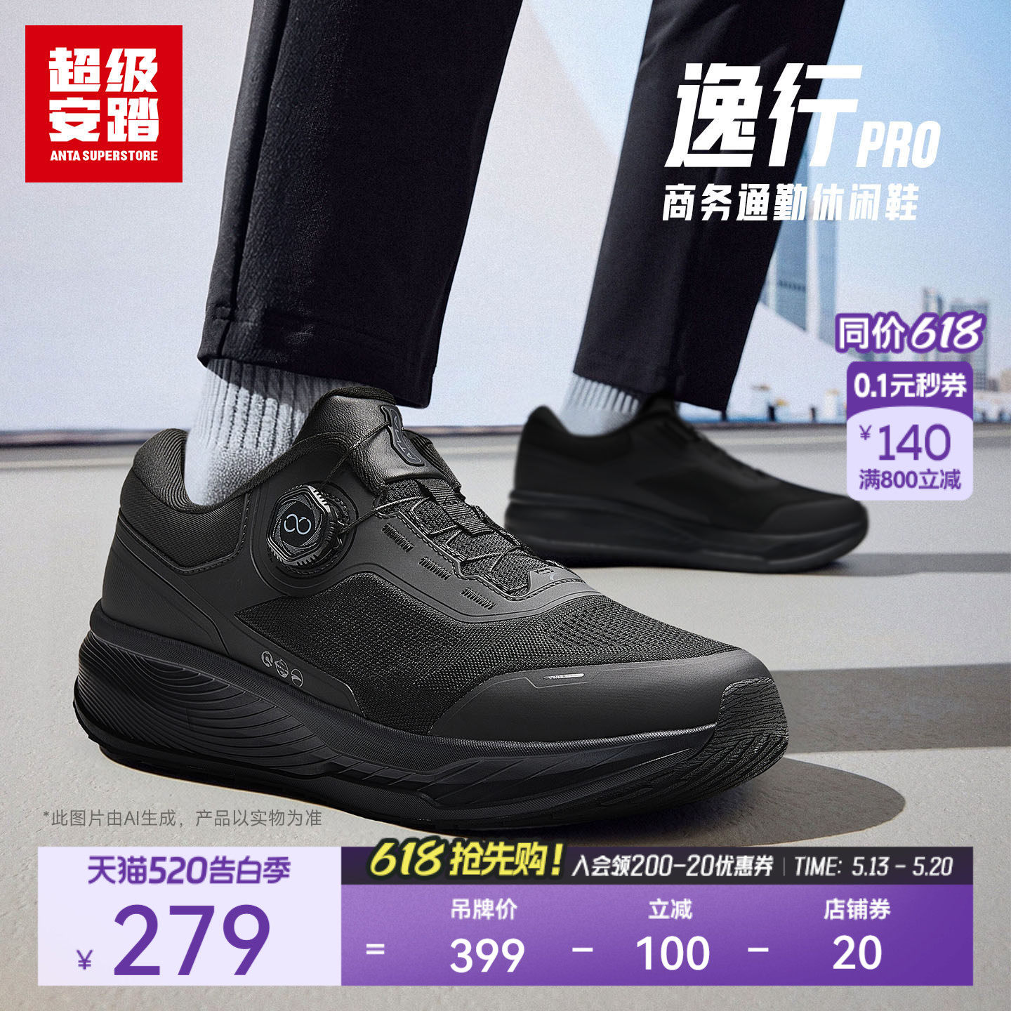超级安踏逸行pro | 通勤休闲鞋男夏季透气运动鞋商务鞋112617711U