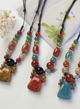 波西米亚复古民族风陶瓷项链