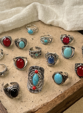 欧美复古波西米亚民族风松石戒指