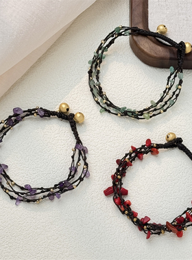 手工多层编织蜡绳紫水晶手链