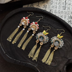 国风新中式刀马旦脸谱珍珠流苏耳环气质复古高级感小众旗袍耳饰女