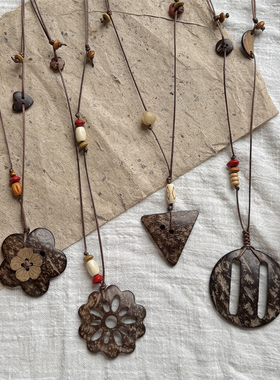 波西米亚复古椰壳纽扣项链