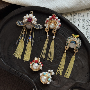 国风新中式复古刀马旦脸谱天然珍珠胸针高档气质流苏精致古装配饰