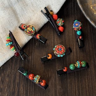 藏式复古民族风手工编织发夹小巧精致尼泊尔珠藏族辫子刘海发饰女