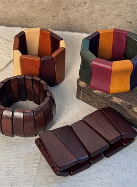 复古波西米亚原木弹力大手镯