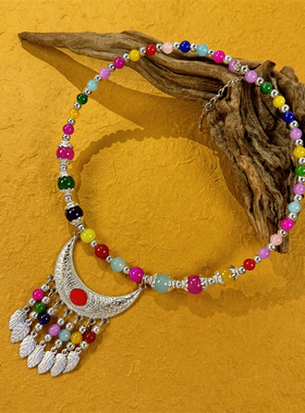 名族风苗族串珠琉璃项链藏式头饰