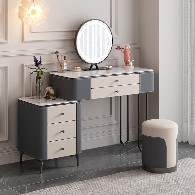 新款直销2023新款马鞍皮梳妆台卧室轻奢现代简约化妆收纳高级网红