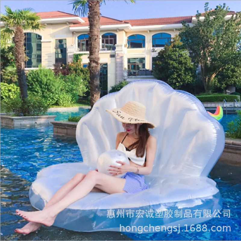 新款直销【工厂】新款充气贝壳浮排珍珠球扇形坐骑美人鱼水上充气
