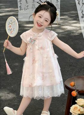 2026夏季新款女童旗袍裙儿童连衣裙小女孩海棠香蕾丝中式国风